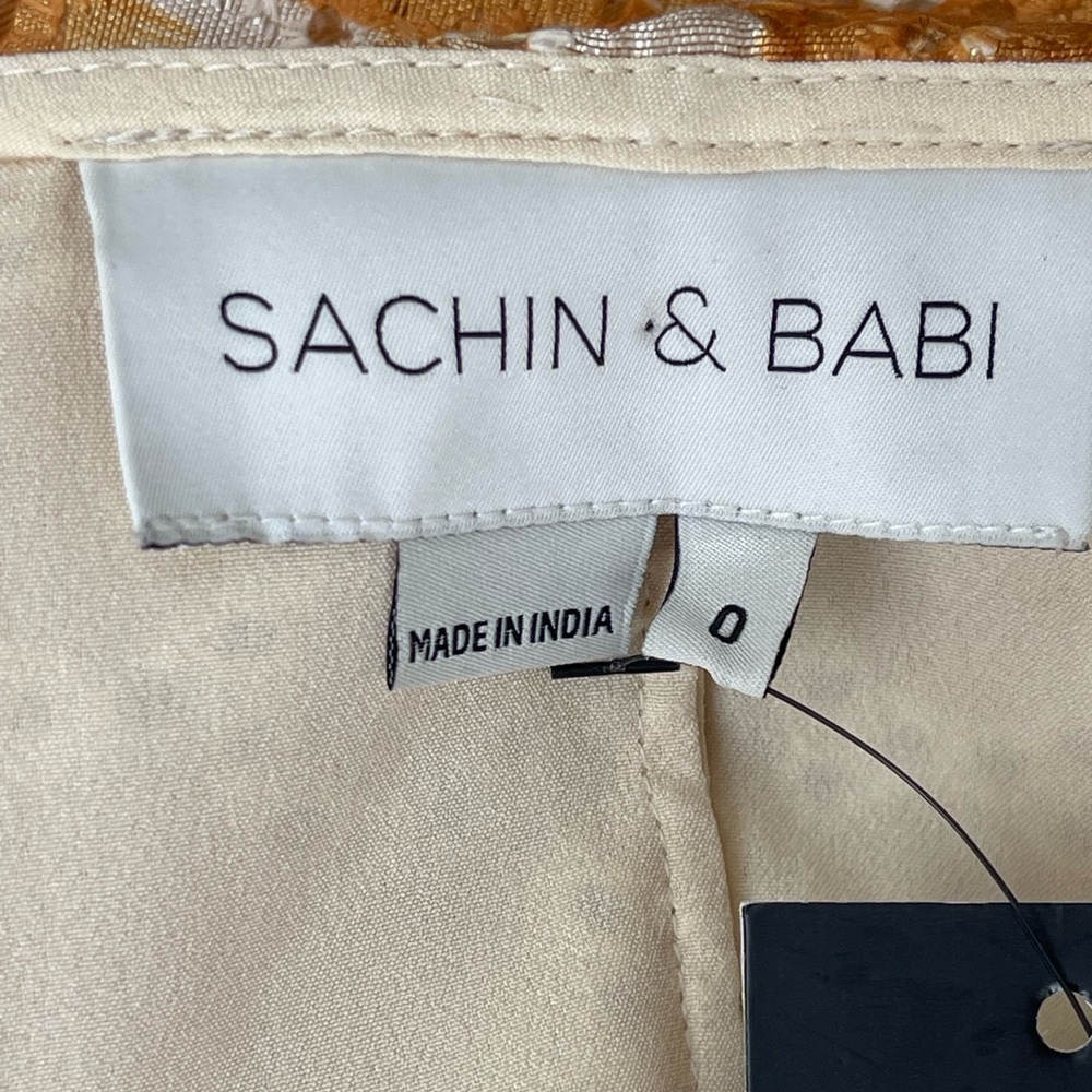 Sachin + BABI Midi Fit And Flare Eyelet Party Gold and Cream Dress Size 0 - Picture 7 of 11